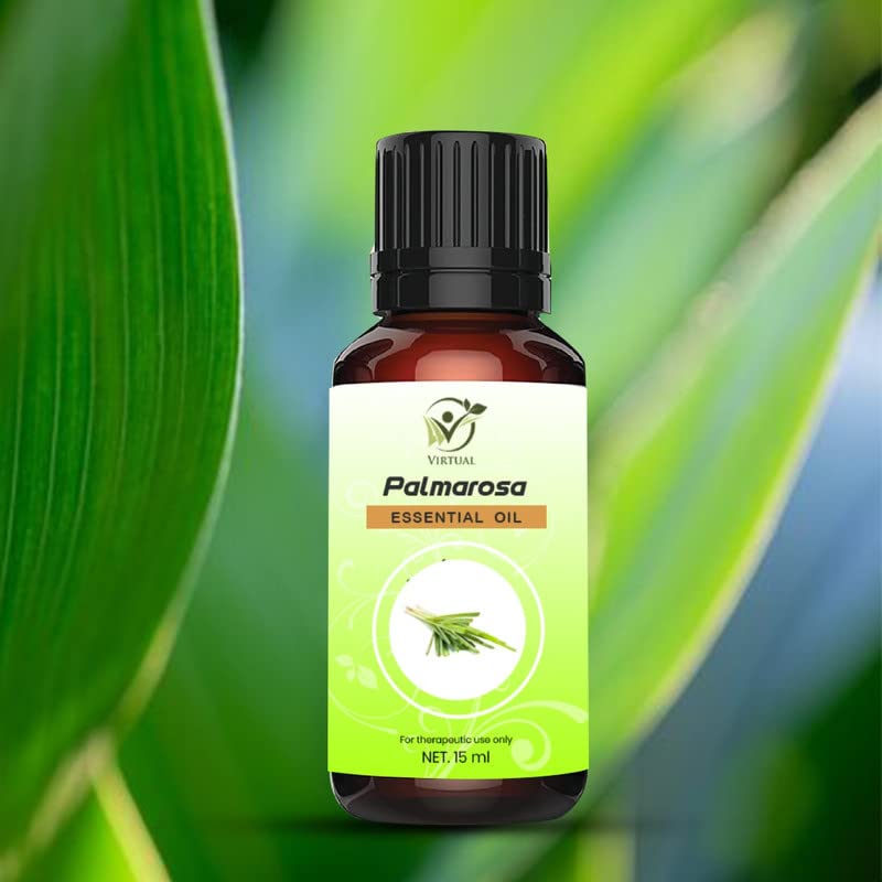 Pure Palmarosa Essential Oil 15ml - 100% Natural, Undiluted & Therapeutic Grade for Hair Growth, Skin Care & Aromatherapy | Perfect for Diffusers, Massage & DIY Beauty Products