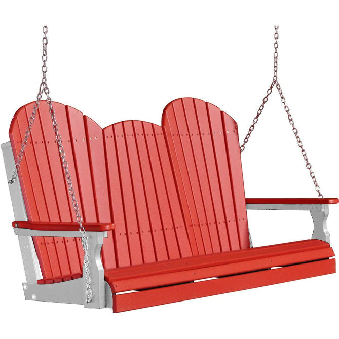 LuxCraft 5ft Red Adirondack Porch Swing - Eco-Friendly Recycled Plastic Outdoor Furniture - Perfect for Patio, Garden, Deck & Backyard Relaxation