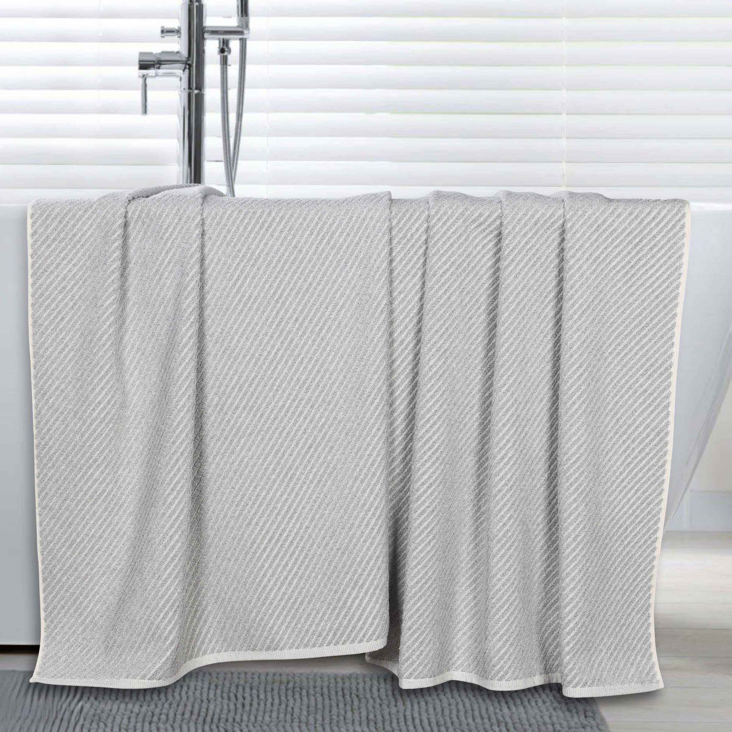 Premium Cotton Blend Diagonal Stripes Bath Towels Set of 2 - Ultra Soft & Absorbent Bath Sheets for Spa, Beach & Luxury Bathroom Decor