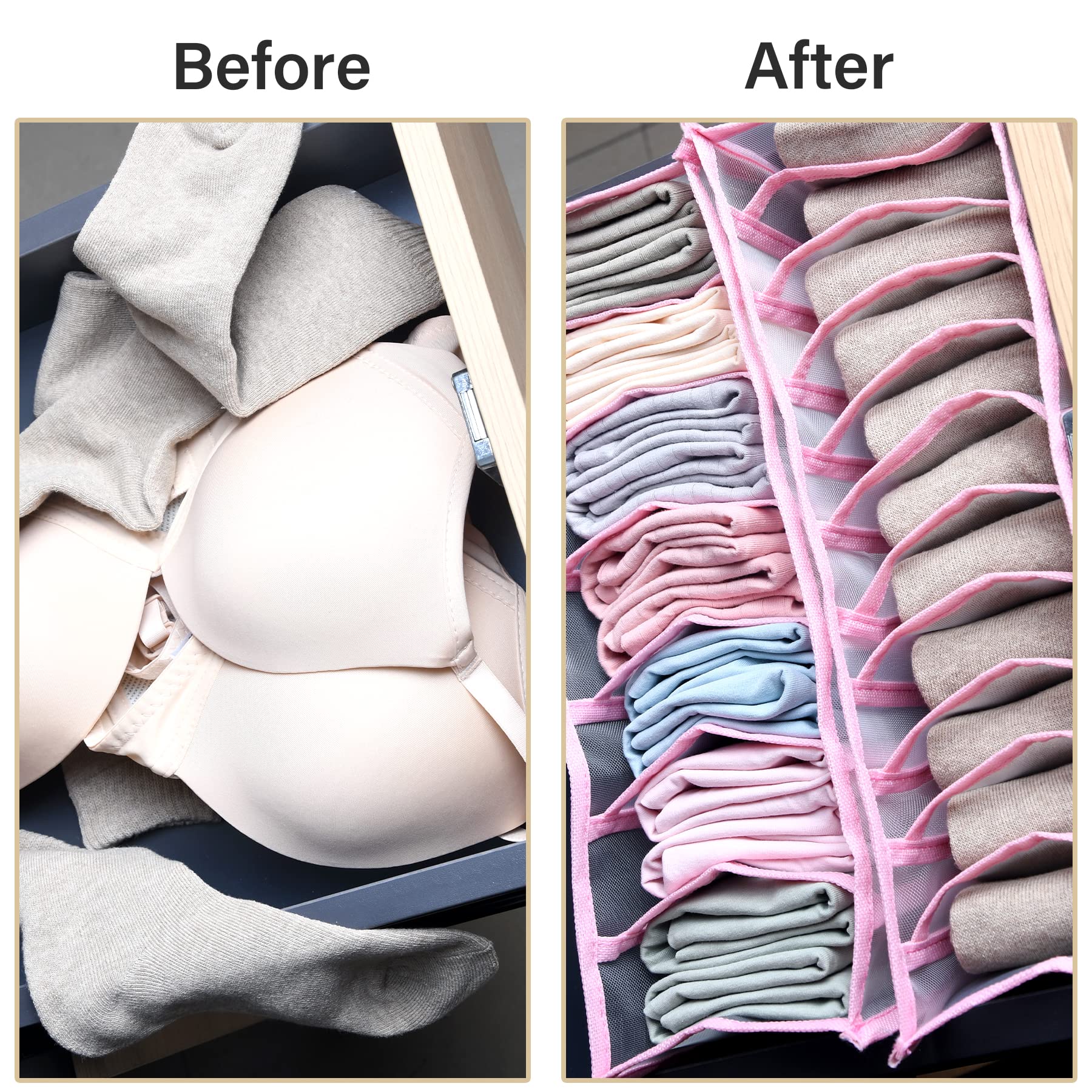 3-Piece Underwear Organizer Set with 6,7,11 Grids - Portable Wardrobe Storage Baskets for Bras, Socks, Underwear, Jeans & Scarves - Gray Closet Drawer Organizer for Bedroom & Travel Use