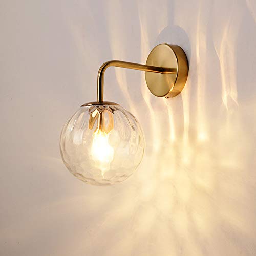 LITFAD Golden Spherical Wall Lamp - Minimalist 1 Light Rippled Glass Wall Sconce, Modern LED Wall Light Fixture for Kitchen, Study, Bedroom, Foyer - Perfect for Ambient Lighting in Living Rooms and Hallways