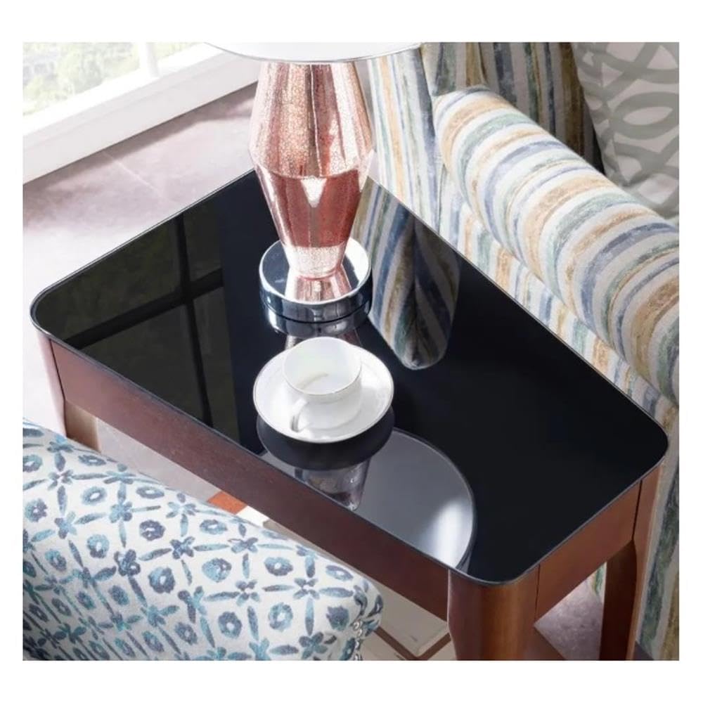 Leick Furniture Obsidian Glass Top Wood End Table - Chestnut Oak Finish - Modern Side Table for Living Room, Bedroom, or Office
