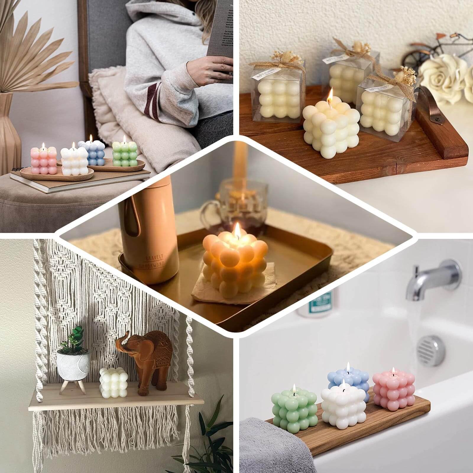 Efavormart 2 Pack Sage Green 2 Inch Bubble Cube Paraffin Wax Candles - Unscented Square Pillar Candles for Wedding, Party Favors, Home Decor & Gift Giving