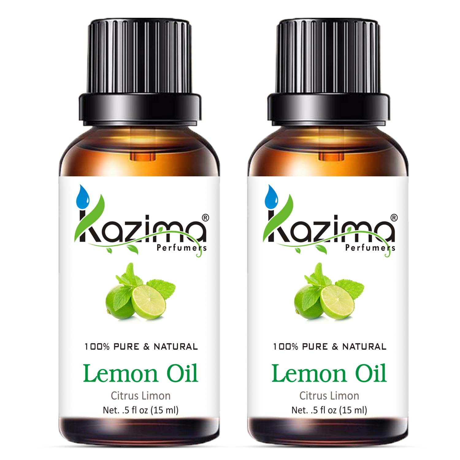 KAZIMA Pure Natural Lemon Essential Oil (2-Pack) 15ml with Dropper - Skin Whitening, Hair Lightening, Acne Treatment & Aromatherapy | Perfect for DIY Beauty, Home Cleaning & Cold Relief