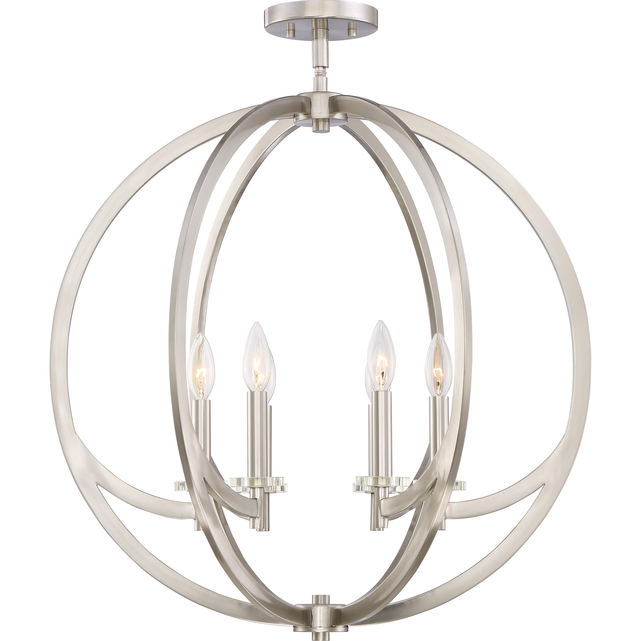 Quoizel Orion 6-Light Brushed Nickel Semi-Flush Mount Ceiling Light Fixture - Perfect for Dining Room, Bedroom, and Hallway Lighting