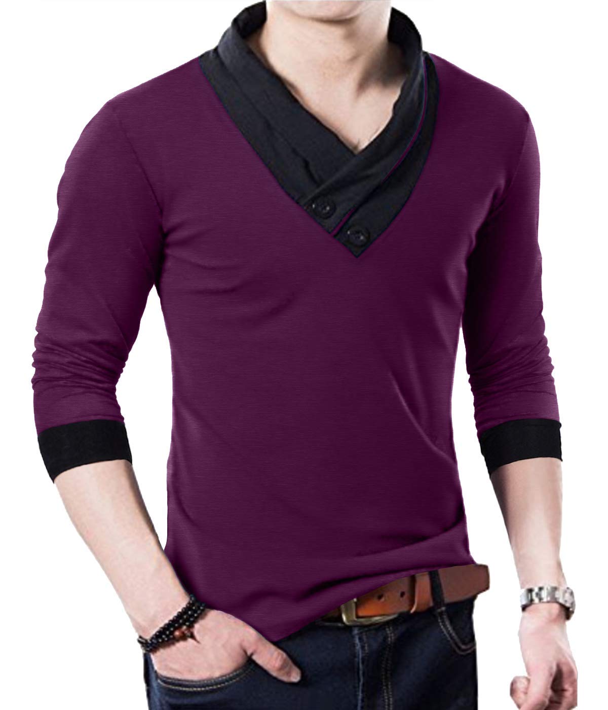 YTD Men's Cotton Casual V-Neck Button Slim Fit Muscle Tee - Short Sleeve T-Shirt for Gym, Workout & Summer Outfits