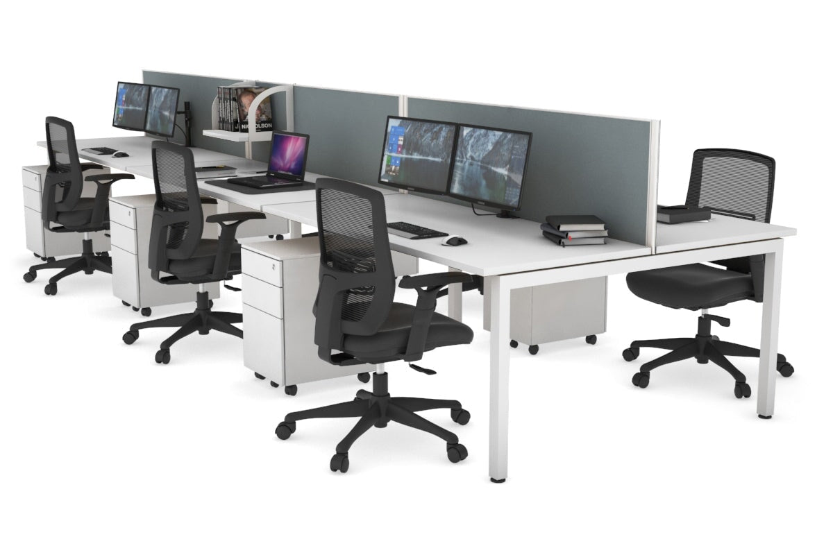 Quadro Square Legs 6 Person Office Workstation - 1800L x 700W Modular Desk System for Collaborative Workspaces, Home Offices & Coworking Spaces