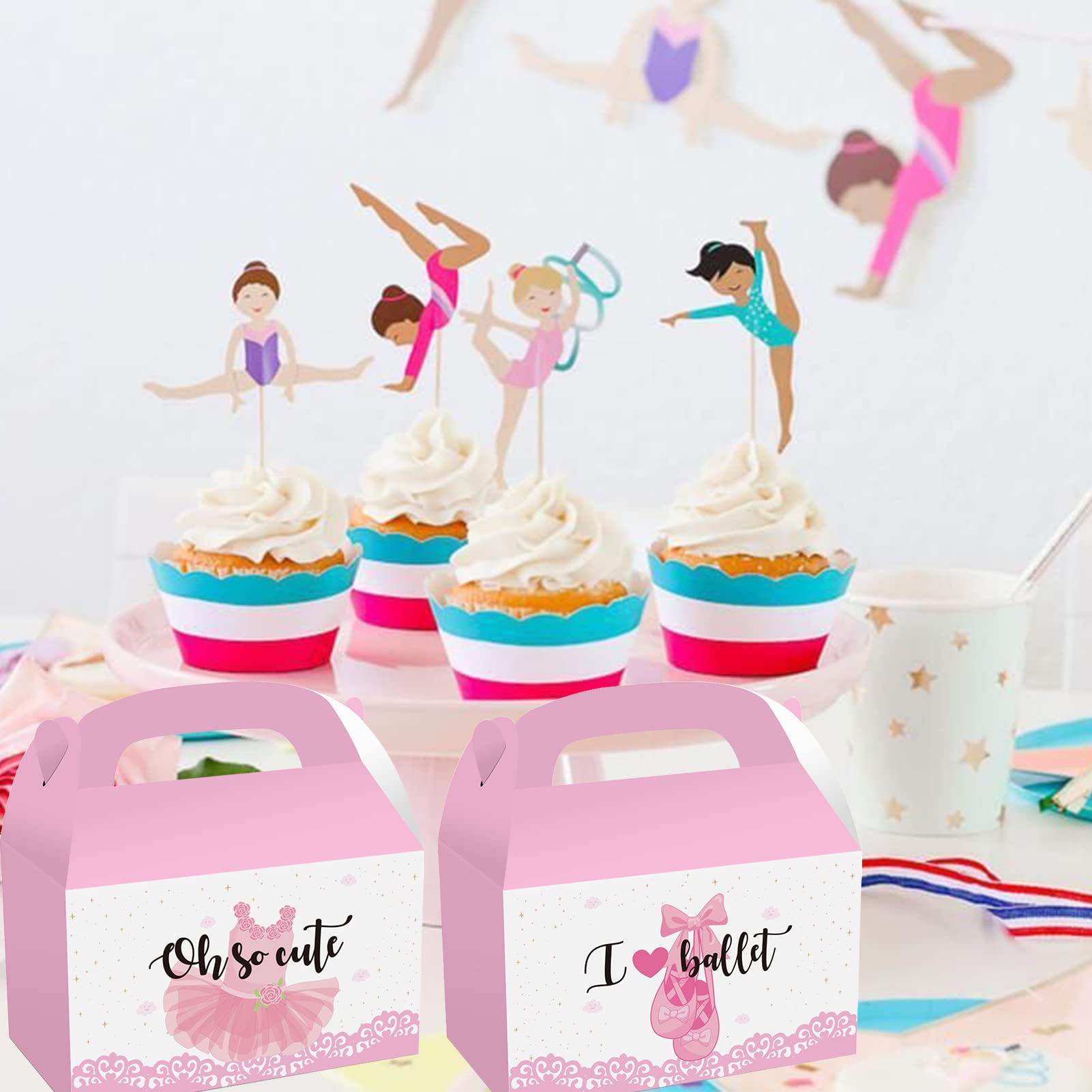 CIEOVO 24 Pack Ballerina Party Favor Treat Boxes - Pink Ballet Dance Themed Candy Gift Boxes for Girls Birthday, Baby Shower & Dance Recital | Recycled Eco-Friendly Party Decorations | Perfect for Ballet Class Rewards, Princess Theme Parties & Goodie Bags