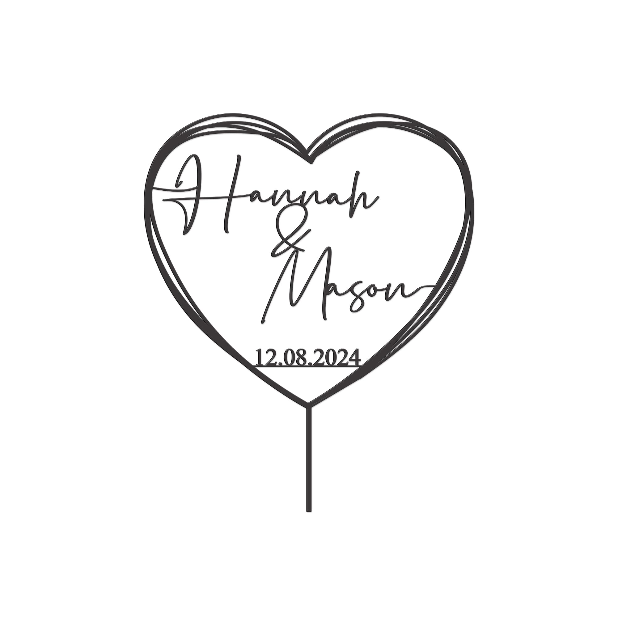 Custom Heart-Shaped Wooden Wedding Cake Toppers - Personalized Love & Anniversary Cake Decorations for Weddings, Anniversaries & Romantic Celebrations - CT06