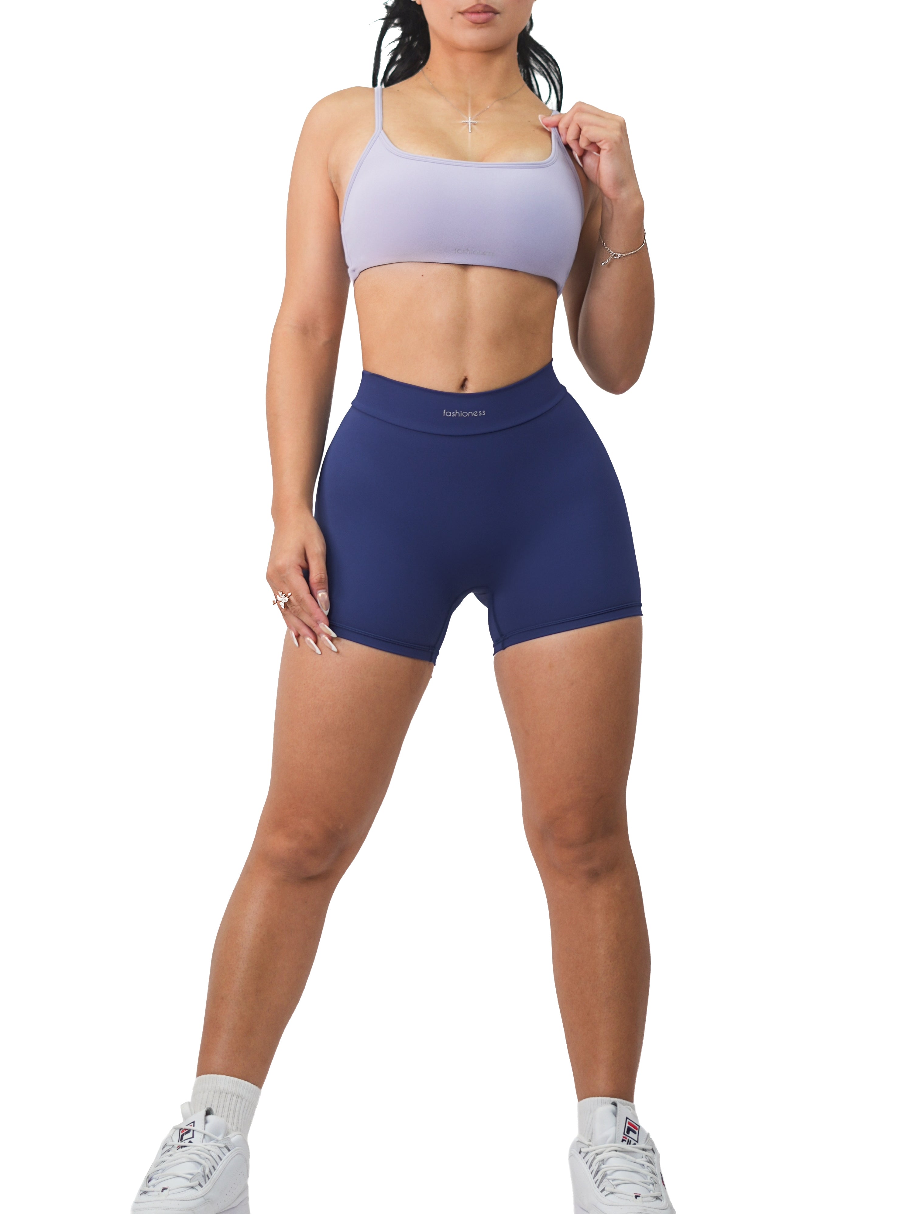 Low Back Scrunch Yoga Shorts for Women - High Waisted Workout Shorts in Navy Blue | Perfect for Yoga, Gym, Running & Lounge Wear