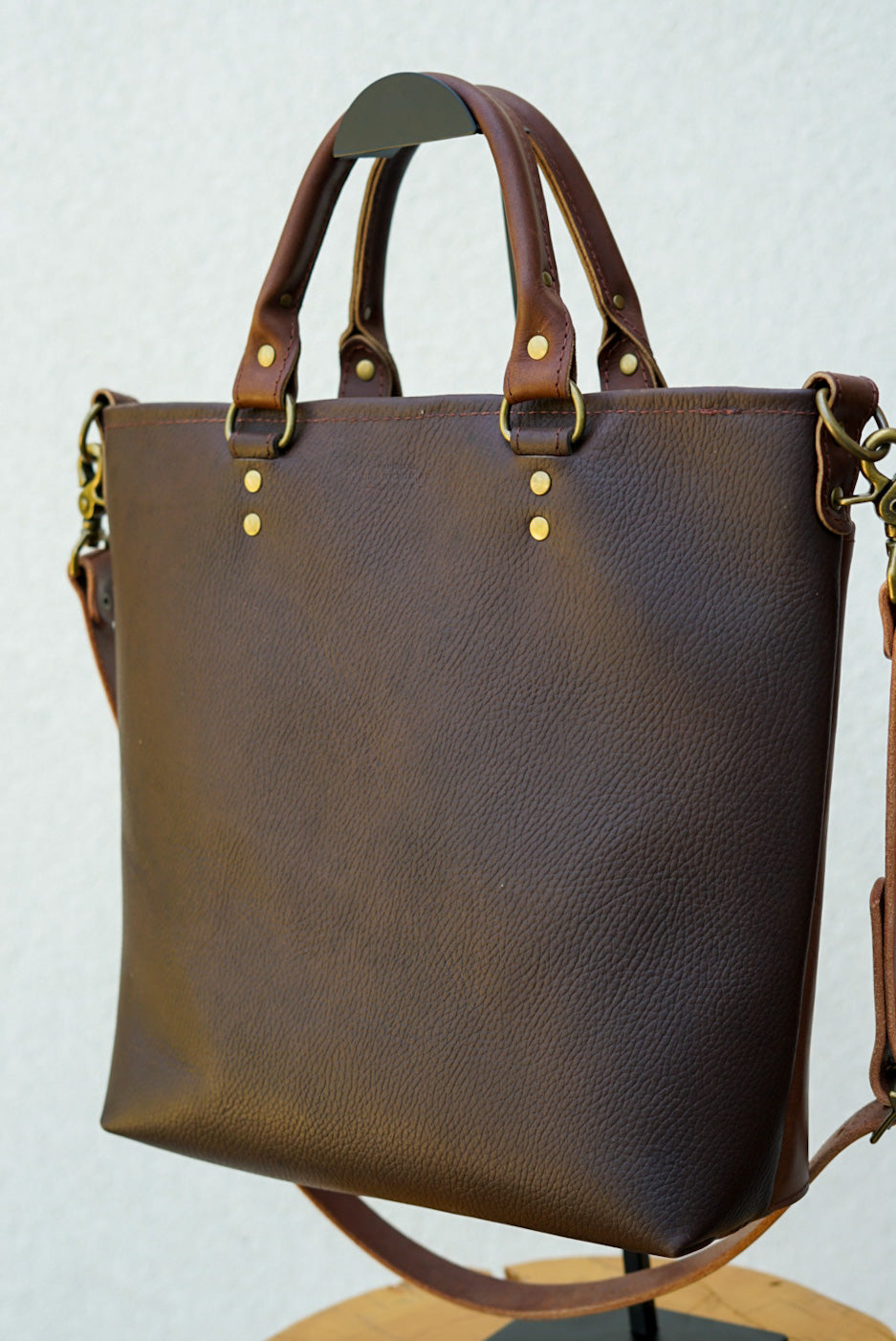 Stylish Two-Tone Handbag in Pebbled Brown & Dark Amber Harness Leather - Perfect for Work, Travel, and Everyday Use