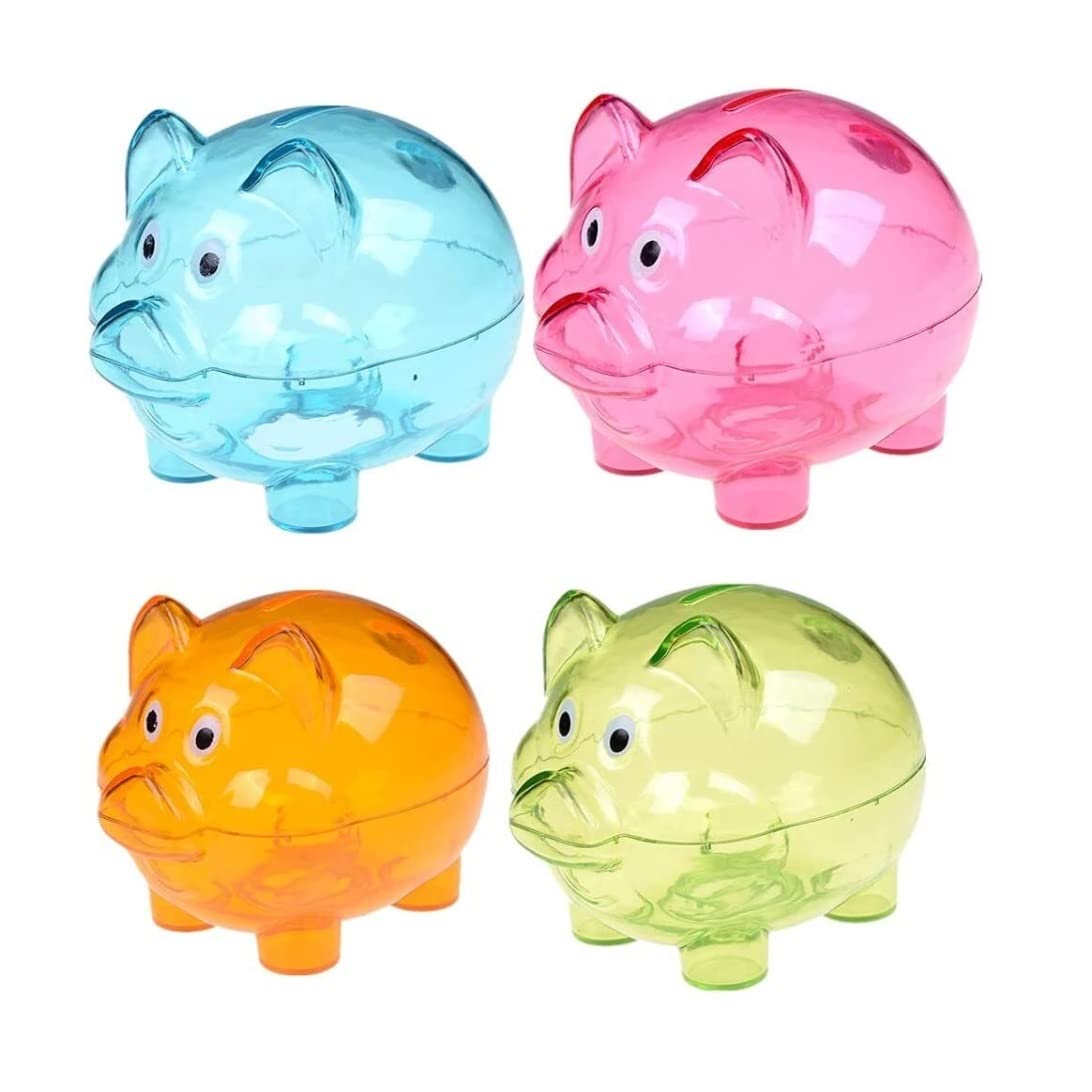 Transparent Cartoon Piggy Bank - 4 Color Plastic Money Saving Jar for Kids & Adults (Blue, 10x7x8cm) - Perfect for Birthday Gifts, Allowance Savings & Coin Collection