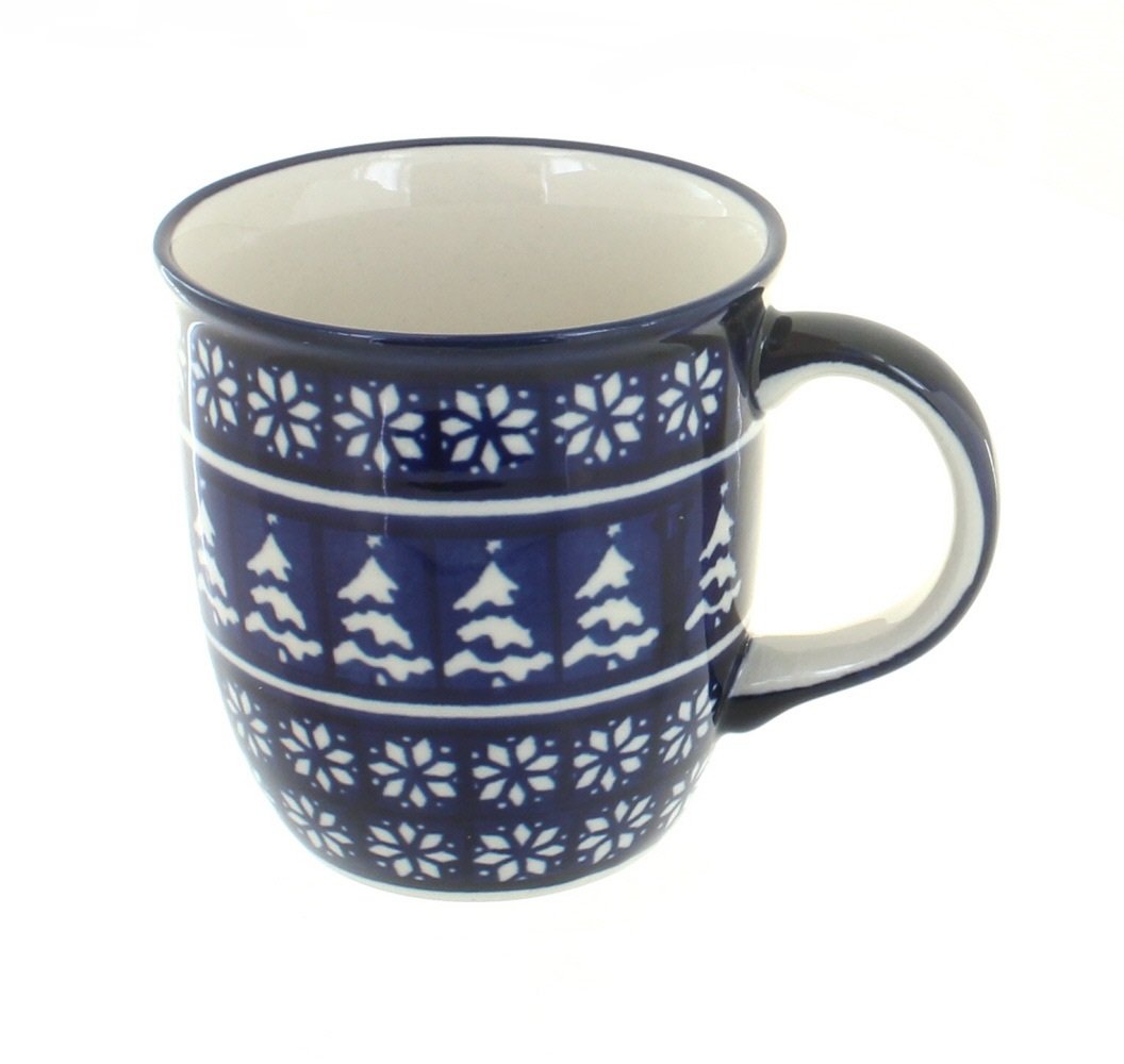 Blue Rose Polish Pottery Winter Nights Coffee Mug - Handmade Ceramic Tea Cup for Home, Office & Gift Giving