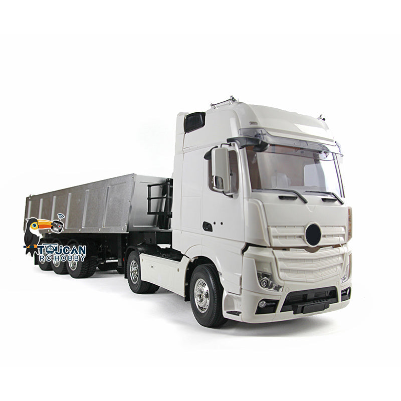 1/14 Scale 2-Axle Highline RC Tractor Truck with Flatbed Trailer - Unpainted DIY Model Kit for Adults, Radio Control Vehicle Toy - Perfect for RC Hobbyists, Collectors & Off-Road Simulation Play