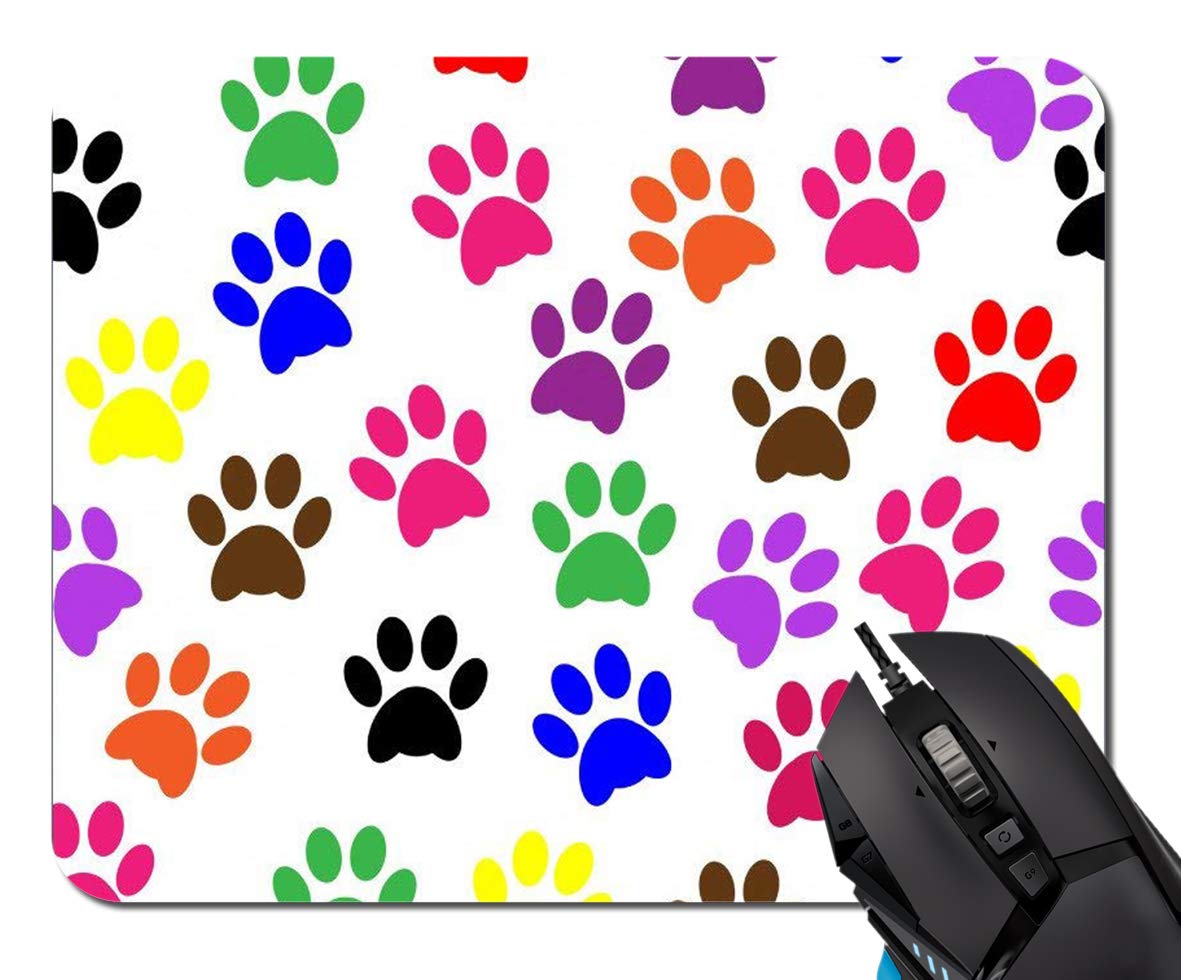 Non-Slip Rubber Mouse Pad with Colorful Paw Prints - Office & Gaming Desk Accessory for Computer & Laptop - Perfect for Work, Gaming & Home Office Decor