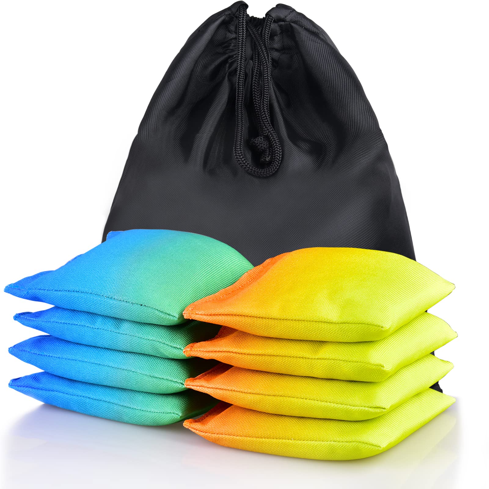 Premium Weather-Resistant Cornhole Bags Set of 8 - Gradient Color Cornhole Bean Bags with Modified Size for Outdoor Tossing Games - Includes Convenient Tote Bag for Backyard Parties, Tailgating & Beach Cornhole Tournaments