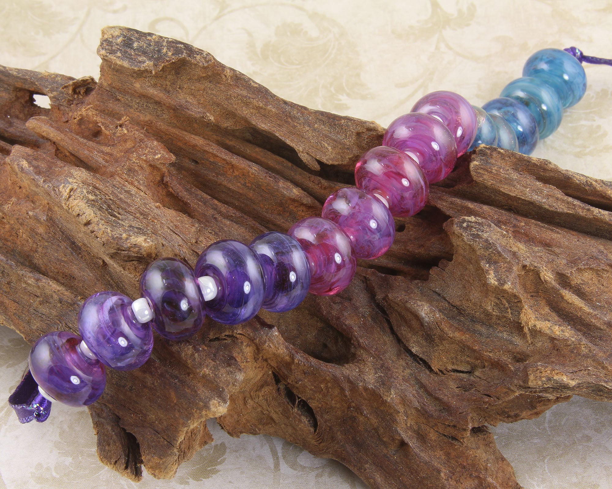 Vibrant Purple Pink Blue Lampwork Glass Beads Set for Jewelry Making - DIY Bracelets, Necklaces, Earrings - SRA Certified Artisan Beads