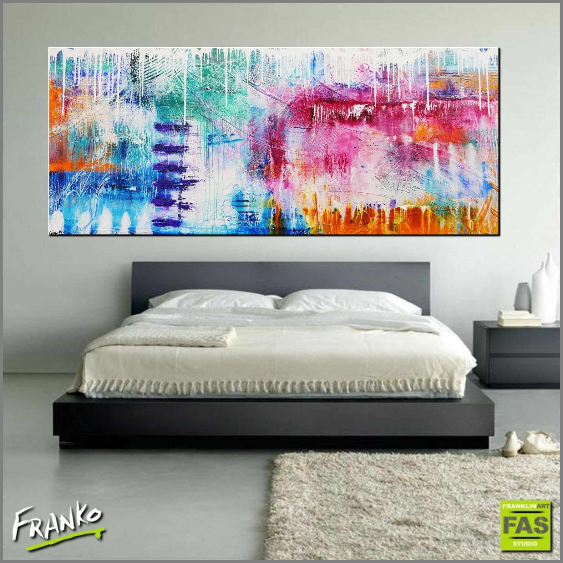 240cm x 100cm Colorful Abstract Grunge Style Canvas Wall Art Painting - Perfect for Modern Living Room, Bedroom & Office Decor