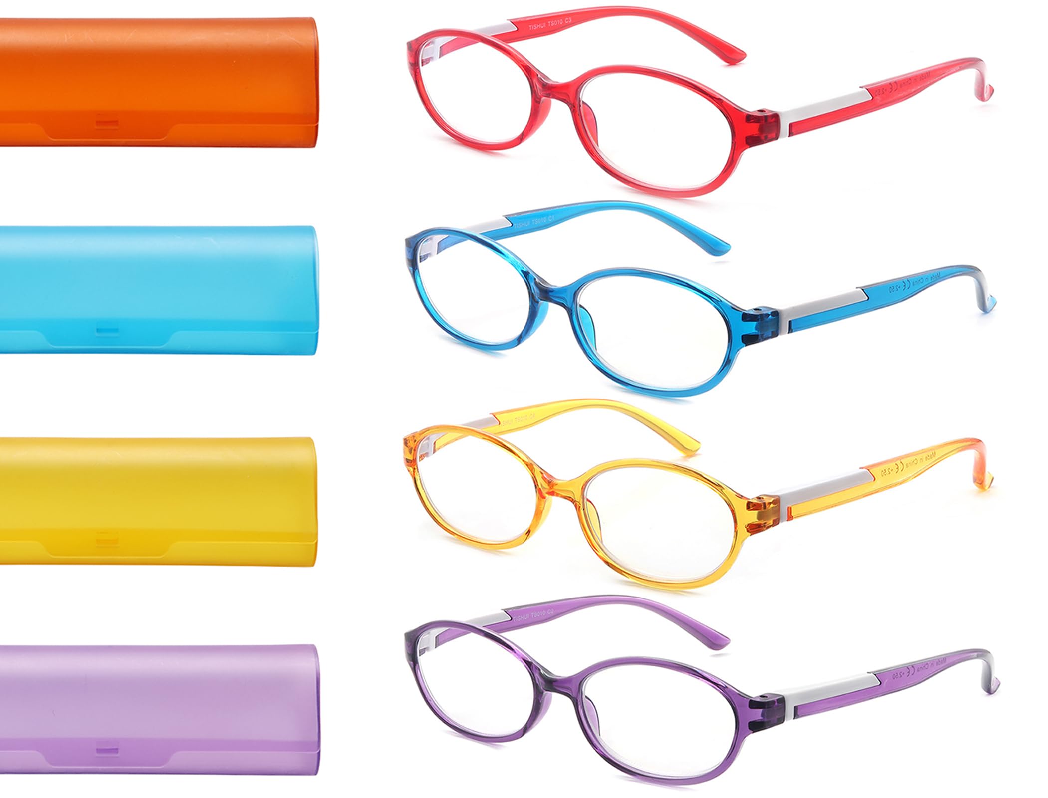 Blue Light Blocking Reading Glasses for Women - Round Computer Readers with Magnifying Lenses & 4 Colorful Cases - Perfect for Office Work, Screen Time & Reading Books