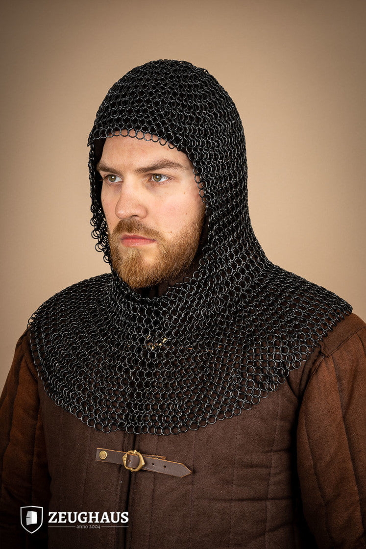 10mm Burnished Round Ring Chainmail Hood - Medieval Armor for LARP, Cosplay & Renaissance Fairs