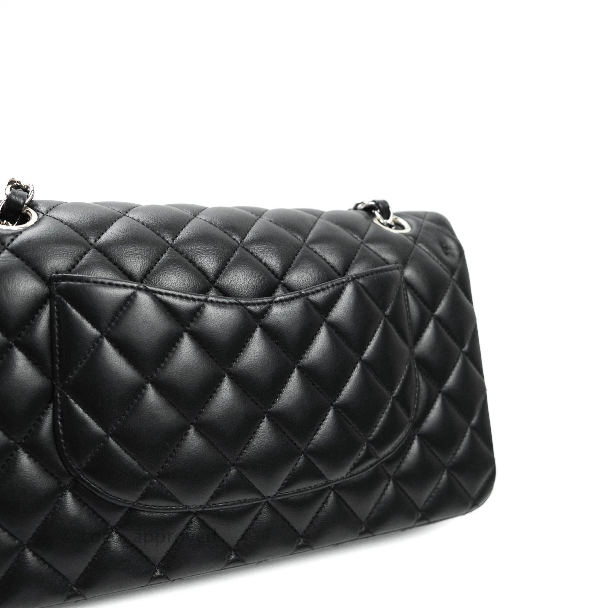 Chanel Classic M/L Medium Double Flap Bag Black Lambskin Silver Hardware - Luxury Designer Handbag for Women, Perfect for Work, Evening Events & Special Occasions