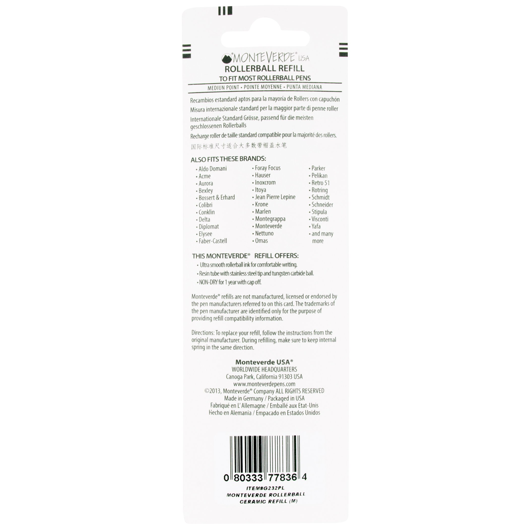 Monteverde Medium Rollerball Refill 6-Pack - Lime Green Ink for Smooth Writing - Compatible with Most Rollerball Pens - Perfect for Office, School & Note Taking (G233LG)