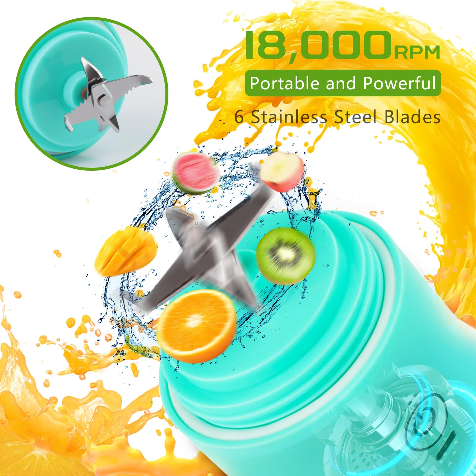 UPMSX 21oz Portable Blender for Smoothies & Shakes - 6 Blade USB Rechargeable Mini Blender - BPA Free Personal Blender for Fruits, Vegetables - Perfect for Home, Office, Gym & Outdoor Camping Use