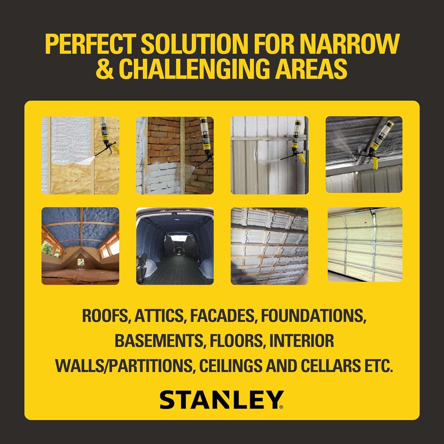 STANLEY Supercoat Closed Cell Spray Foam Insulation Kit - 27.1 oz (6 Pack) with Spray Gun, Cleaner & Safety Gear - Covers 120 Sq.Ft - Perfect for Home Insulation, DIY Projects & Wall Gaps Sealing