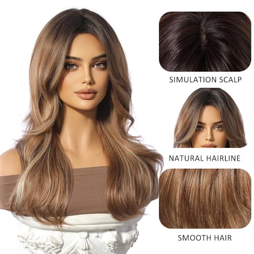 Frosted Ombre Curtain Bangs Long Layered Heat Resistant Synthetic Wig for Women - Perfect for Cosplay, Daily Wear & Special Occasions