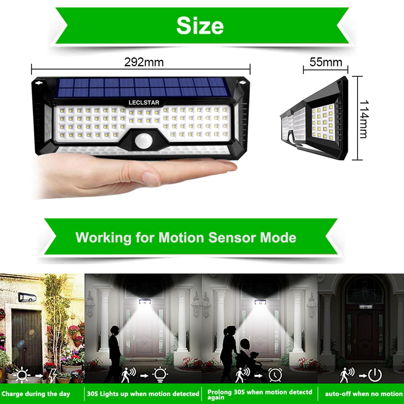 LECLSTAR 4000Lm 268 LED Solar Security Lights - IP65 Waterproof Motion Sensor Outdoor Flood Lights with 4 Wide Angles & 3 Modes | Solar Powered Wireless Wall Lighting for Yard, Garden, Patio, Driveway Security