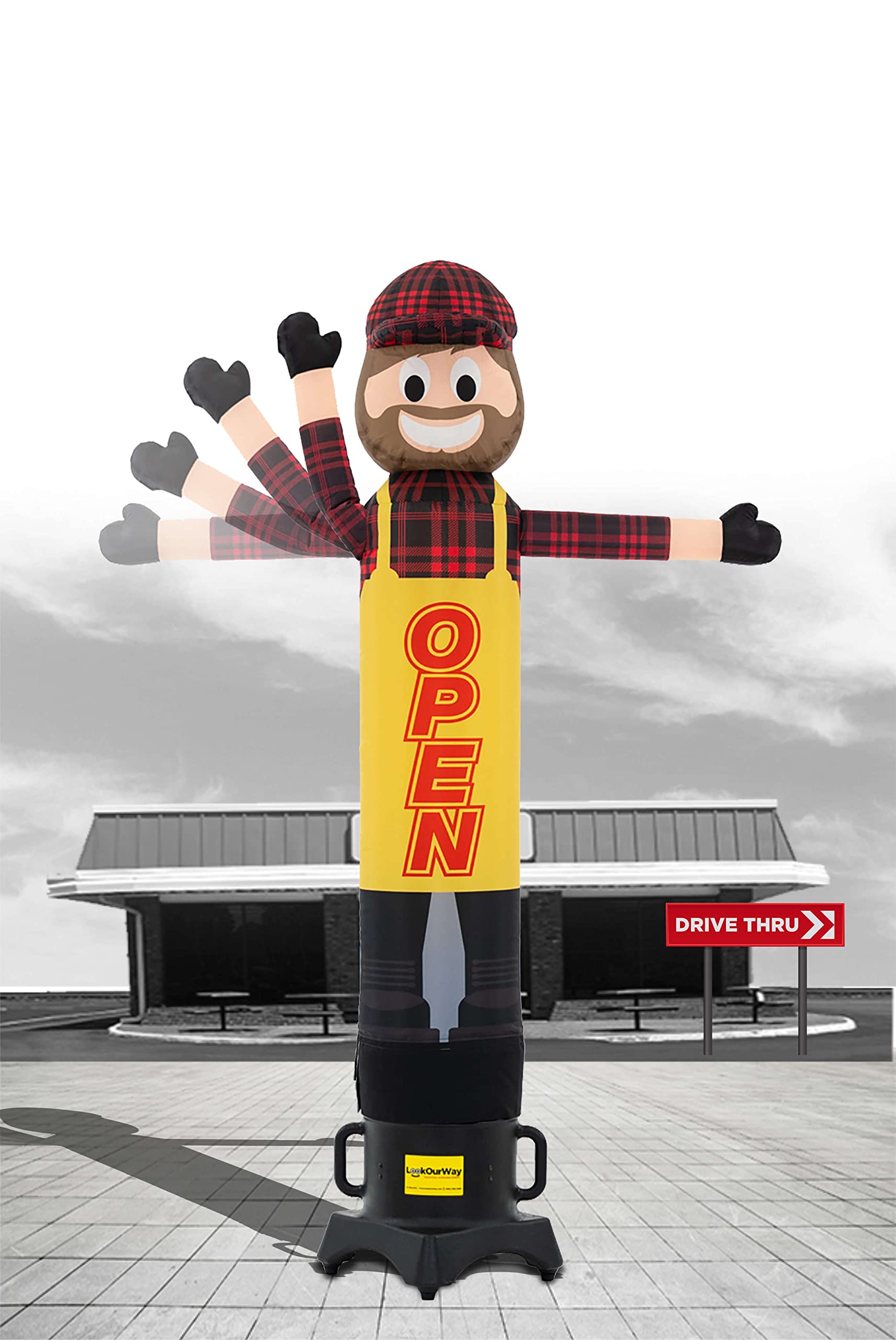 LookOurWay 6ft Inflatable Tube Man Air Waver with Blower - Waving Arm & 'Open' Body for Outdoor Advertising & Business Signs - Perfect for Car Dealerships, Grand Openings & Sales Events