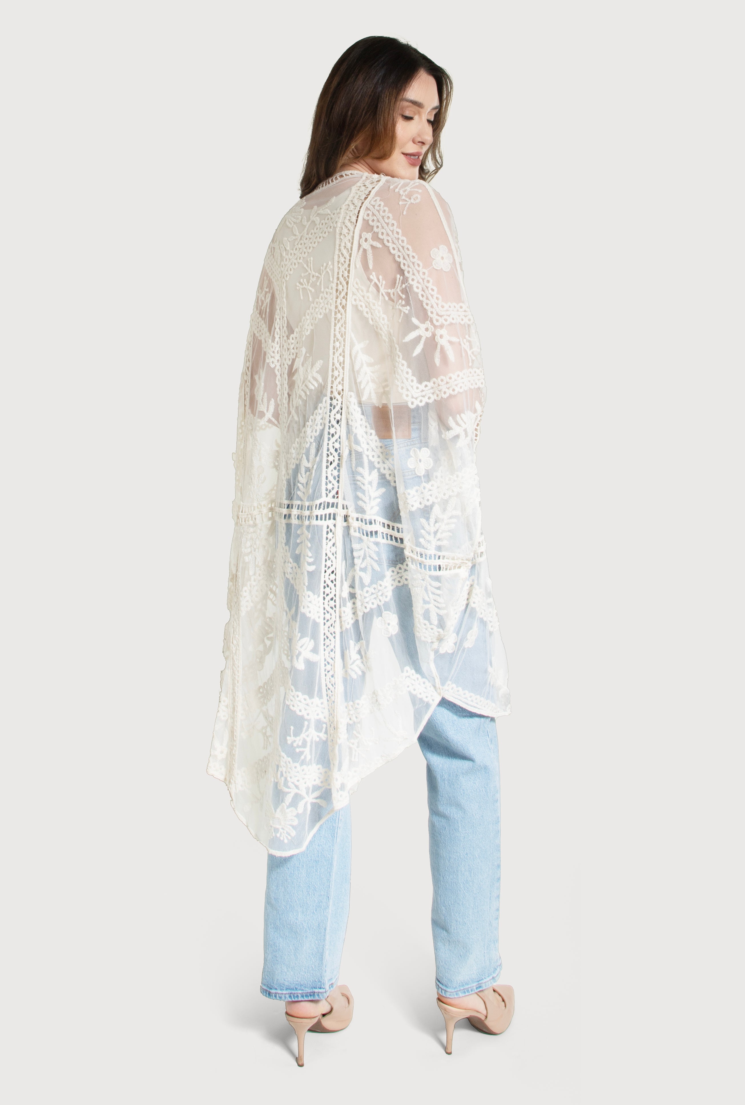 Elegant Sheer Lace Floral Kimono Robe - Lightweight Cover Up for Women, Beach Wedding Bridal Party, Boho Chic Loungewear
