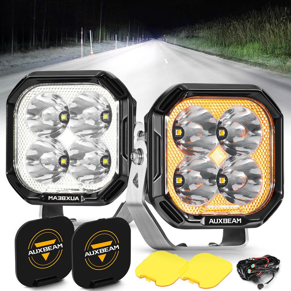 100W LED Pod Lights - 3 Inch Spot Beam Off-Road Lights with White DRL & Amber Turn Signal | Waterproof for Trucks, ATVs, UTVs, Jeeps & Boats | Perfect for Off-Roading, Camping & Night Driving