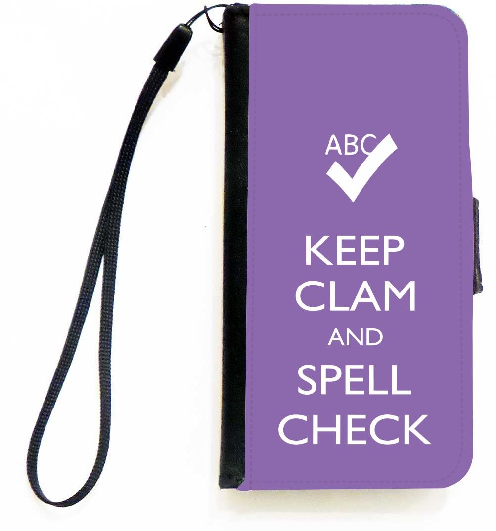 Keep Calm and Spell Check Violet Magnetic Flip Wallet Case for Apple iPhone 5c - Stylish Protective Cover with Secure Magnetic Closure for Everyday Use