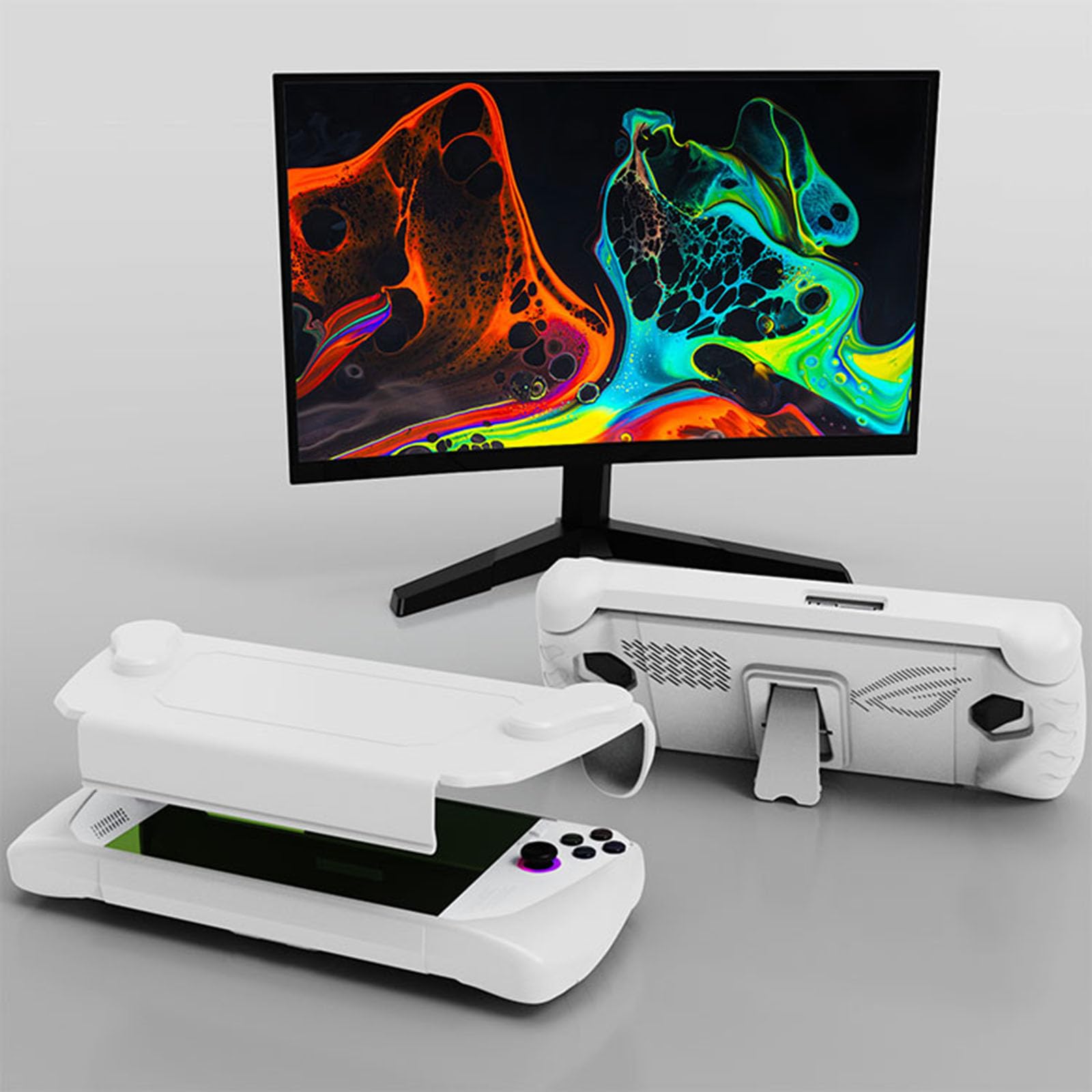 NUHFUFA Protective Case with Removable Front Cover for ASUS Rog Ally 17.8cm (7 Inch) Handheld 2023 - Full Coverage with Stand, Dustproof, Ergonomic Grip, White - Perfect for Gaming, Travel & Daily Protection