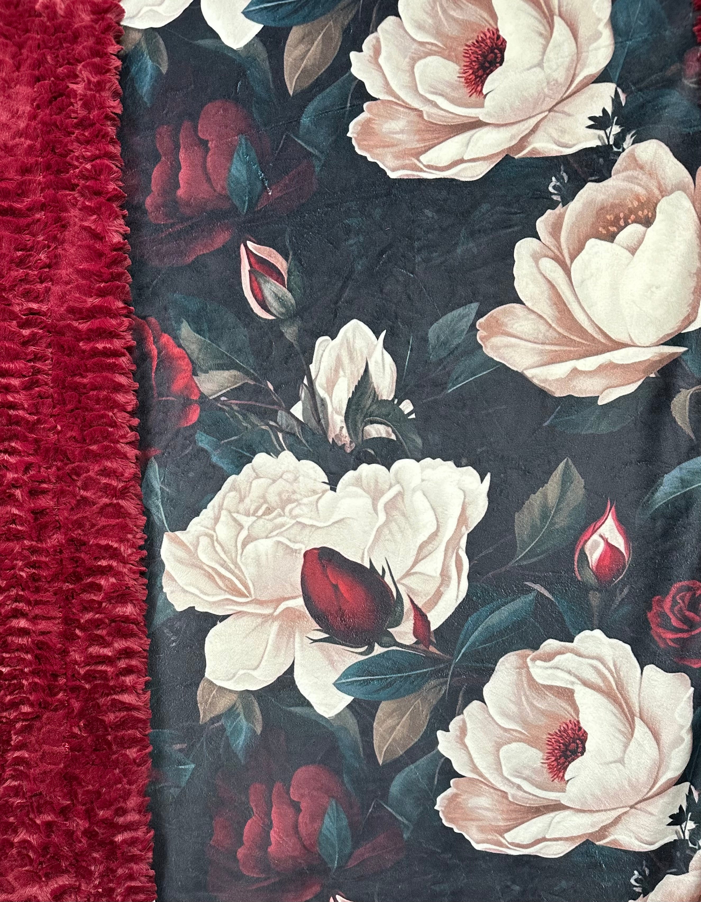 Gothic Rose on Merlot Luxury Large 55x79 Inch Minky Blanket - Ultra Soft & Durable Spoonflower Fabric - Perfect for Bedroom Decor, Cozy Sofa Throw, and Gift Giving
