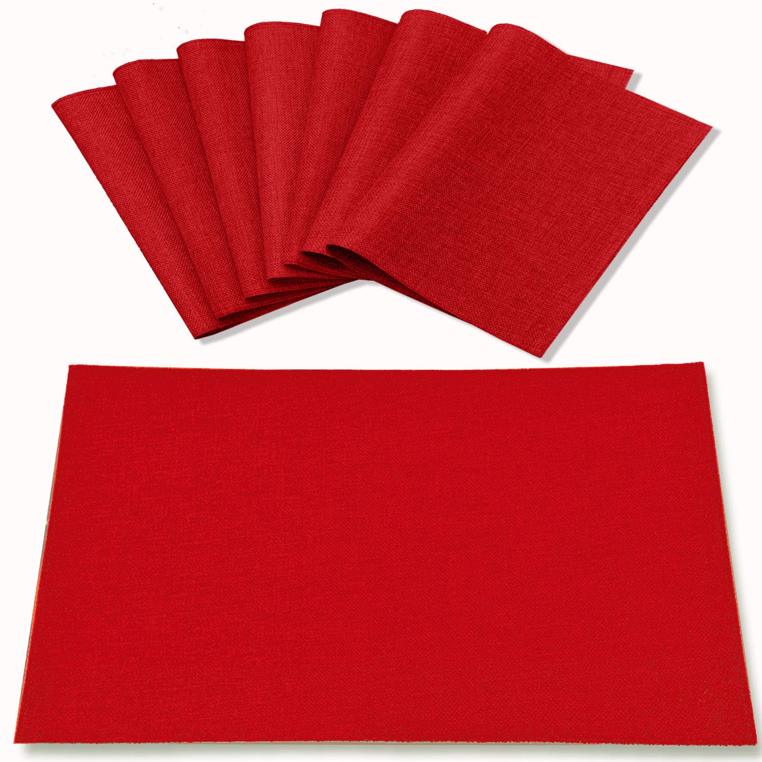 Premium Linen-Like Polyester Placemats Set of 8 - Machine Washable, Heat Resistant & Wrinkle Free - Thick Dining Table Mats for Kitchen & Formal Occasions (Red) - Perfect for Everyday Meals, Dinner Parties & Holiday Gatherings