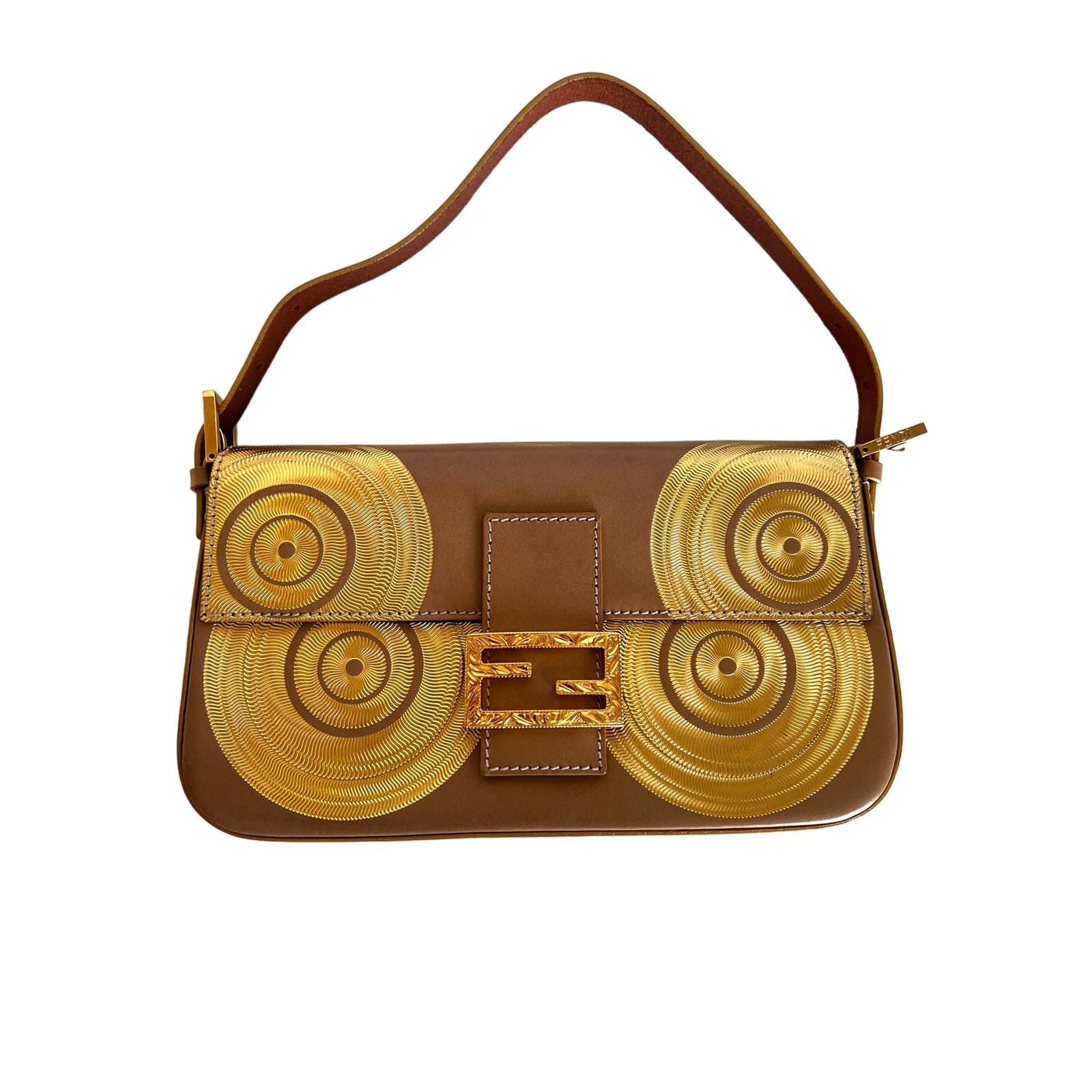 Vintage Fendi Gold Swirl Pattern Baguette Bag from 2000-2001 | Authentic Designer Shoulder Purse for Women | Perfect for Parties, Date Nights & Fashion Events