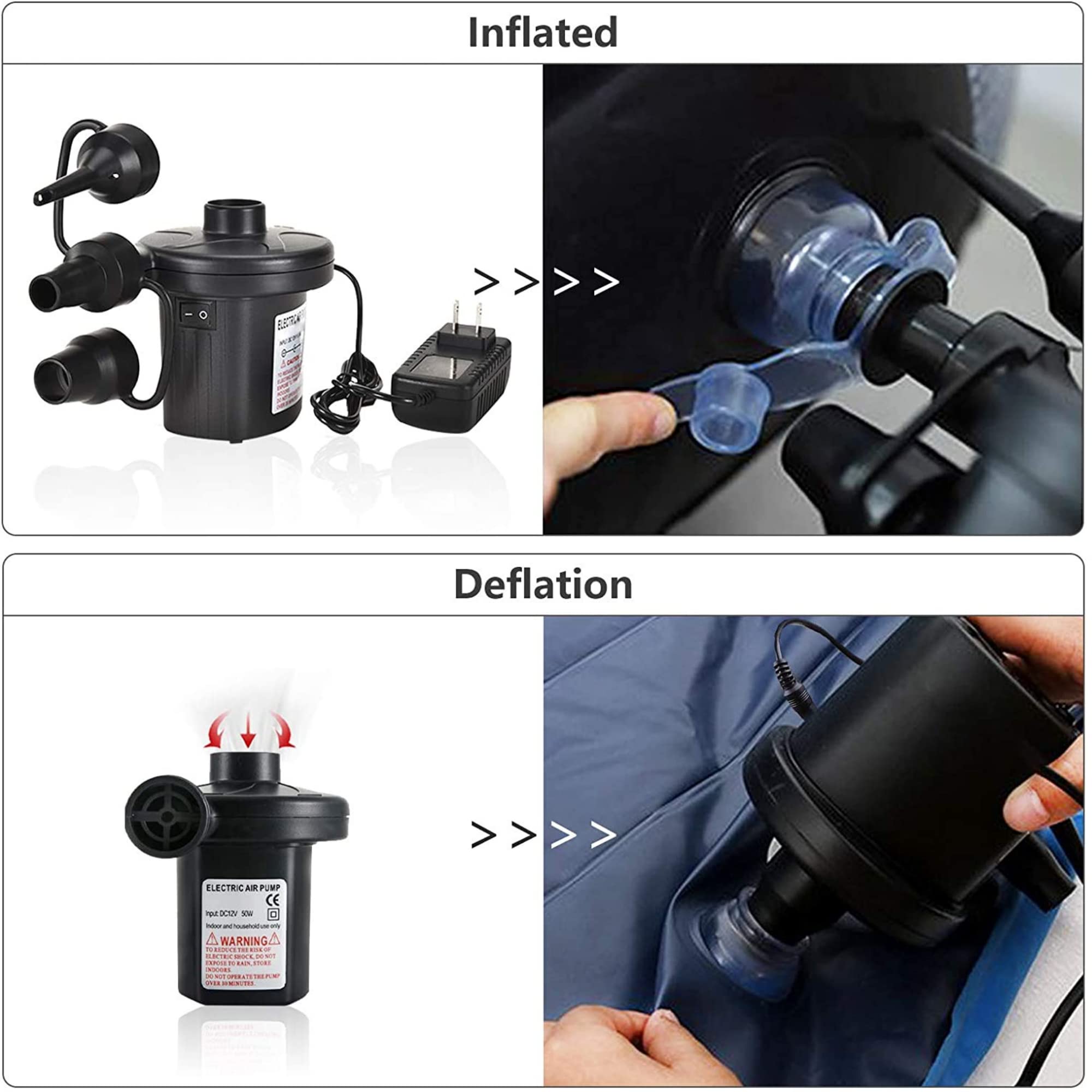 8201 Electric AC Quick Air Pump for Inflatable Mattress, Air Bed, Pool Toys, Raft & Boat - Portable Inflator for Camping, Travel, Home Use and Outdoor Adventures
