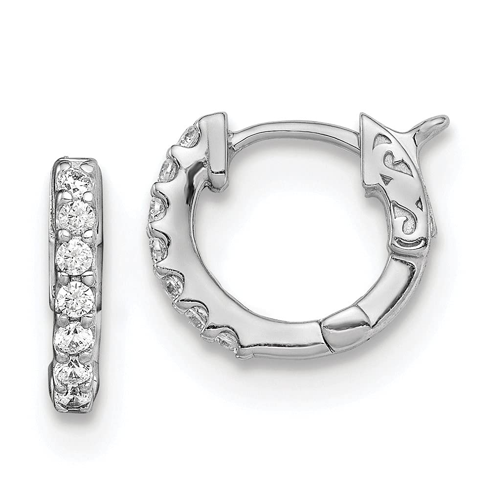 Sterling Silver Rhodium Plated Cubic Zirconia Small Hinged Hoop Earrings 11x12mm - Elegant Everyday Jewelry for Women, Perfect for Work, Date Night & Special Occasions