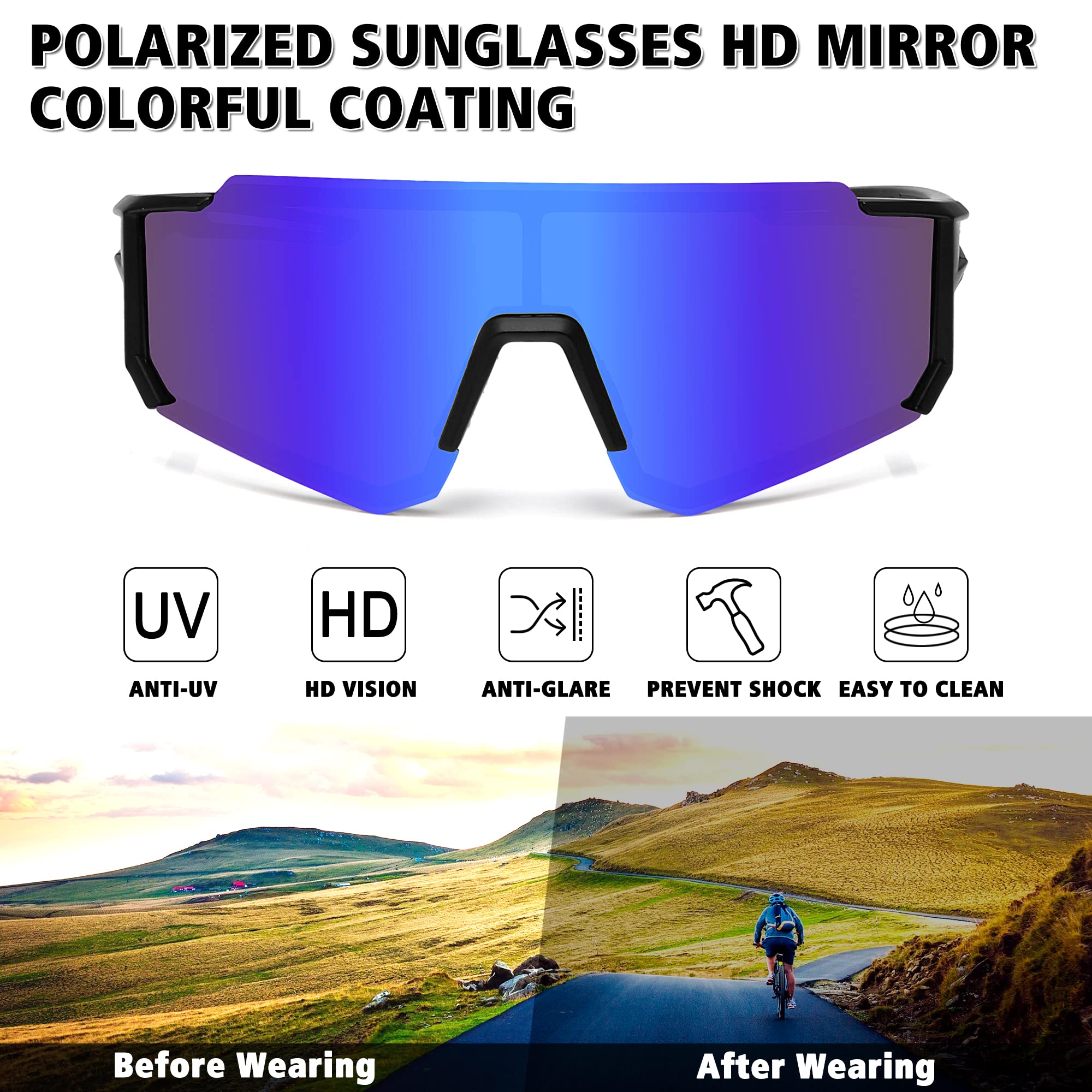 STORYCOAST Polarized Sports Sunglasses for Men & Women - UV400 Protection for Driving, Fishing, Cycling & Mountain Biking - Lightweight Outdoor Active Sunglasses for Running, Hiking & Beach