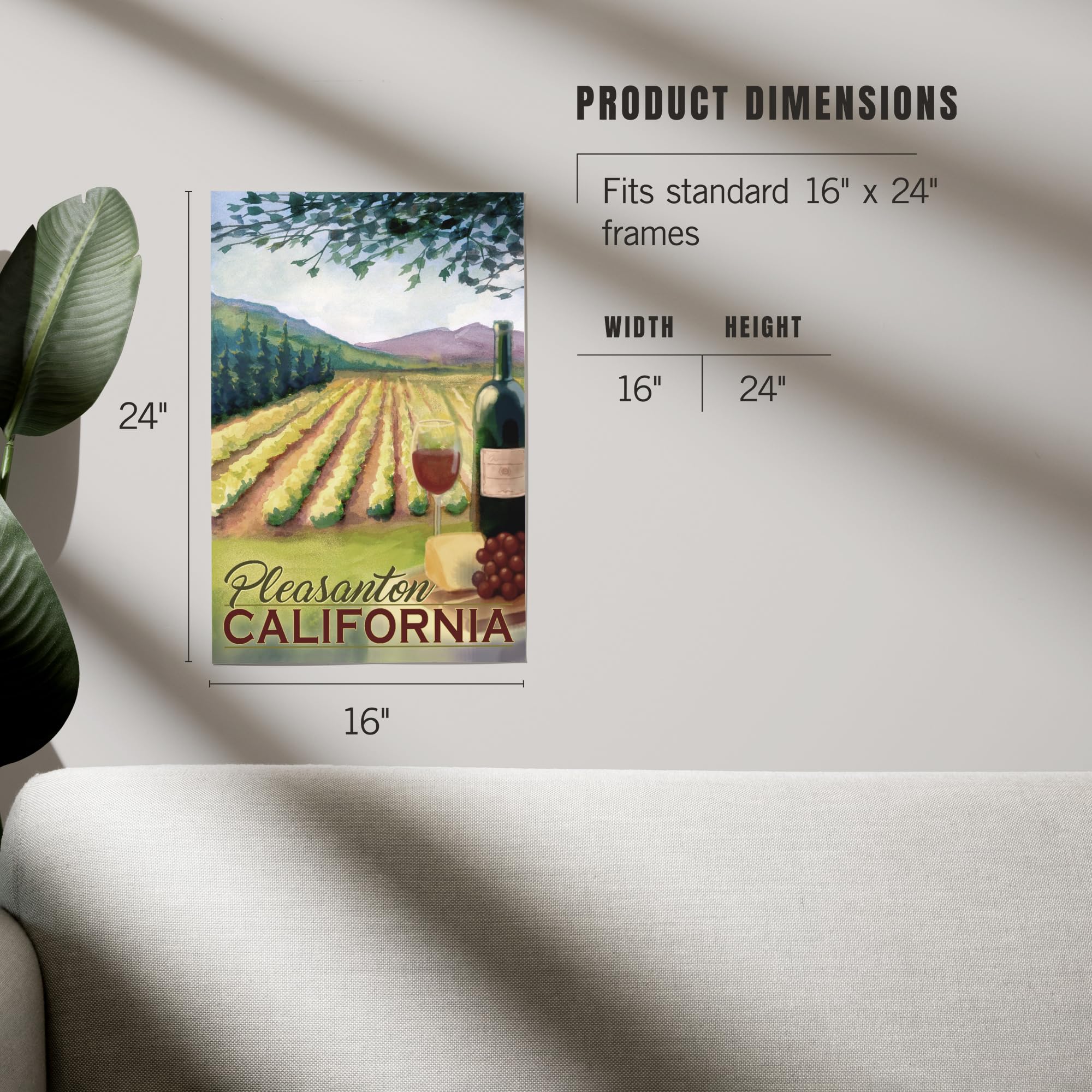 Lantern Press 16x24 Inch Giclee Art Print - Pleasanton California Wine Country Vineyard Landscape Wall Decor | Perfect for Home, Office & Gift Giving