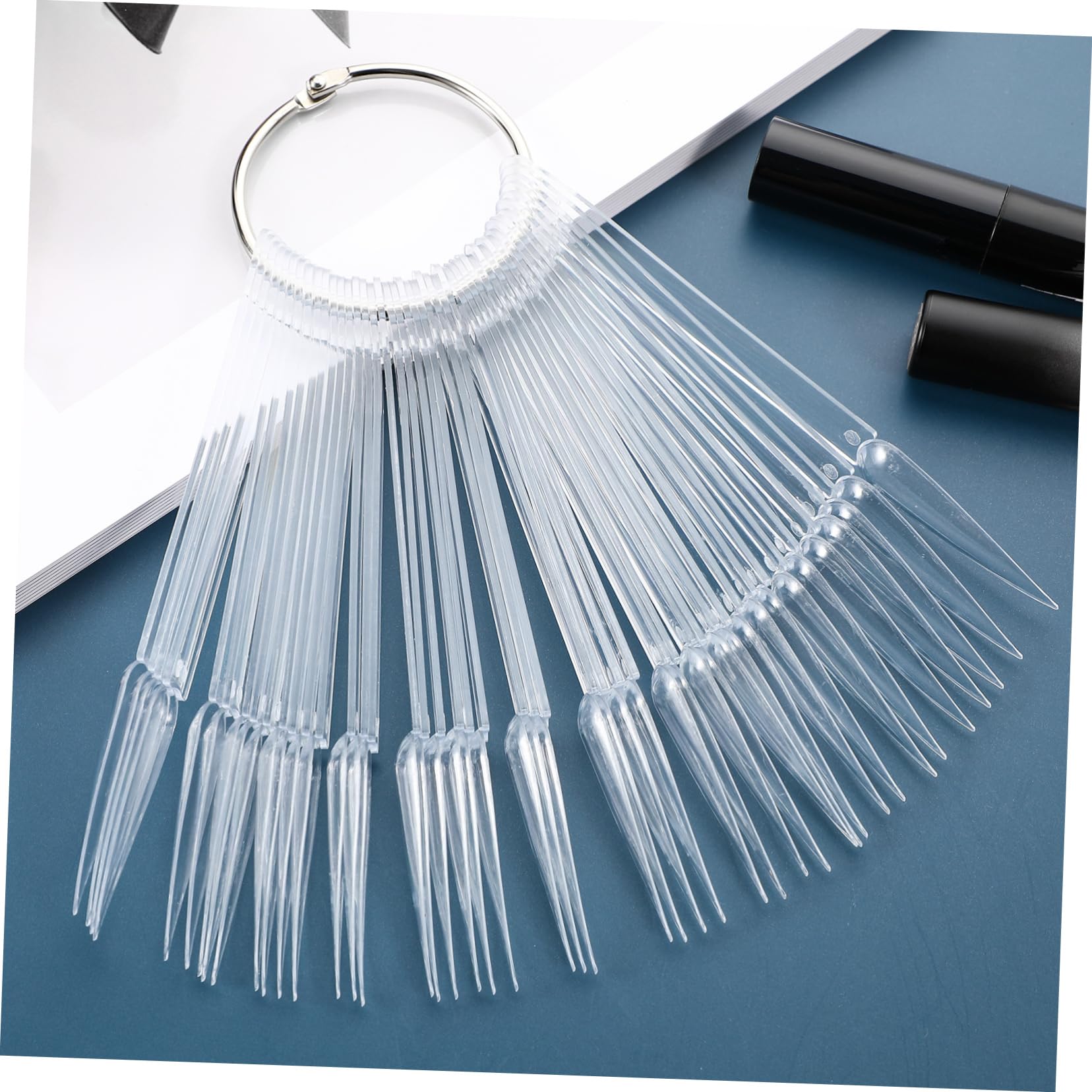 100pcs Clear False Nail Tips - Transparent Nail Display Sticks for Nail Art, Fan Shaped Nail Wheel, White Polish Sample - Perfect for Salon Display, DIY Nail Art & Professional Nail Color Testing
