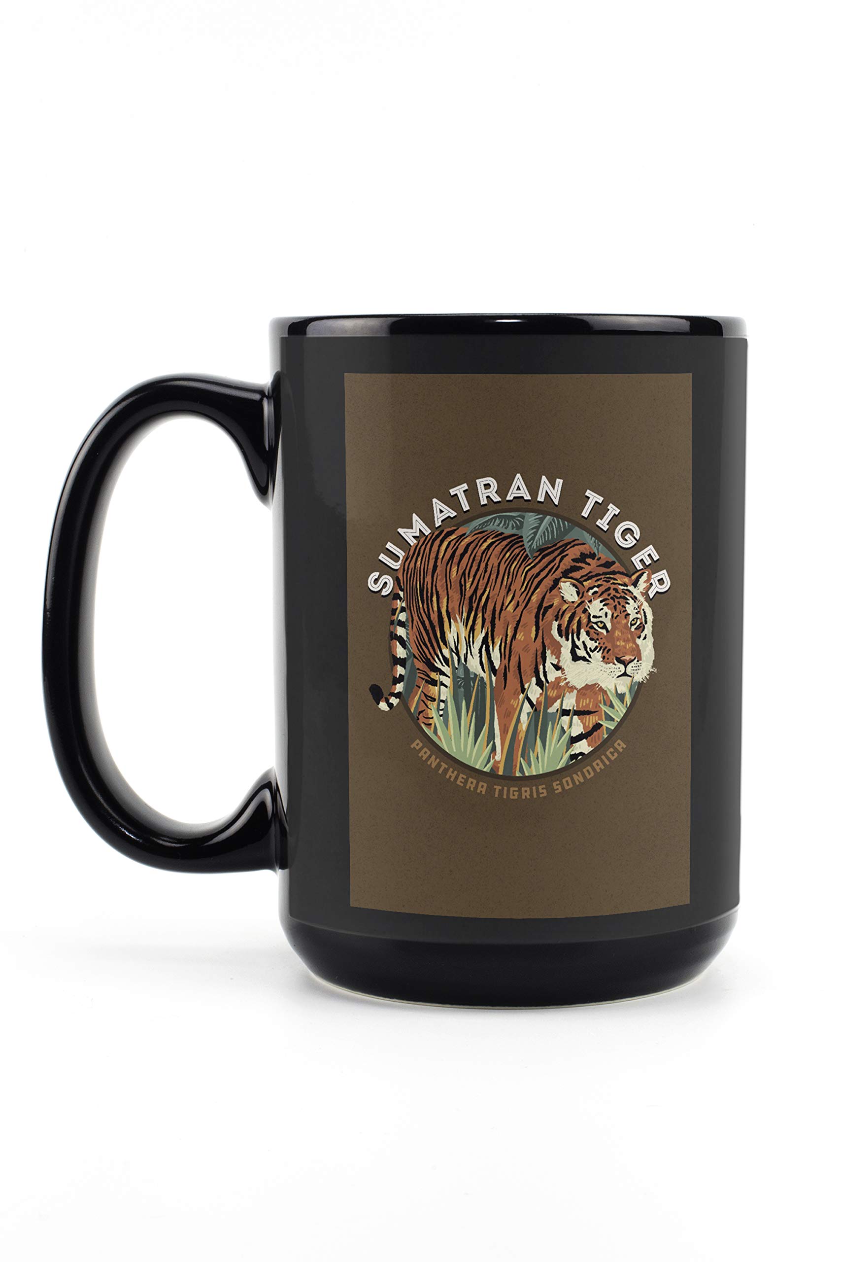 Sumatran Tiger Facts Contour Design 15oz Black Ceramic Coffee Mug - Microwave & Dishwasher Safe - Perfect for Home, Office, Camping & Gifts