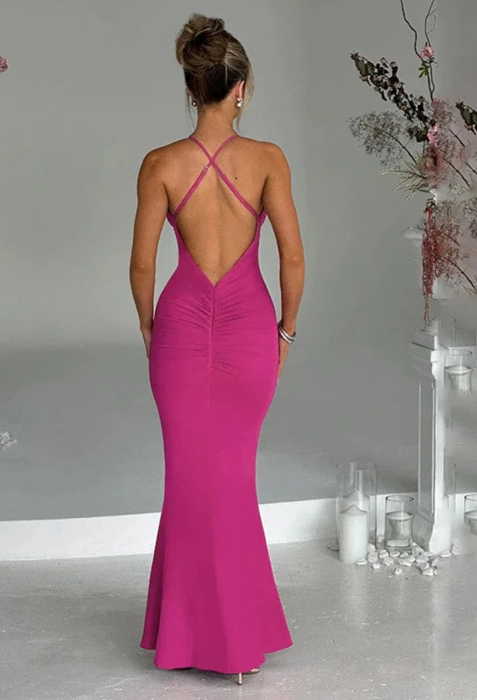 3D Flower Ruffle Deep V Backless Maxi Dress for Women - Sexy Elegant Evening Gown for Party, Birthday, Prom, Wedding Guest - Plus Size Available (C66 CH38)