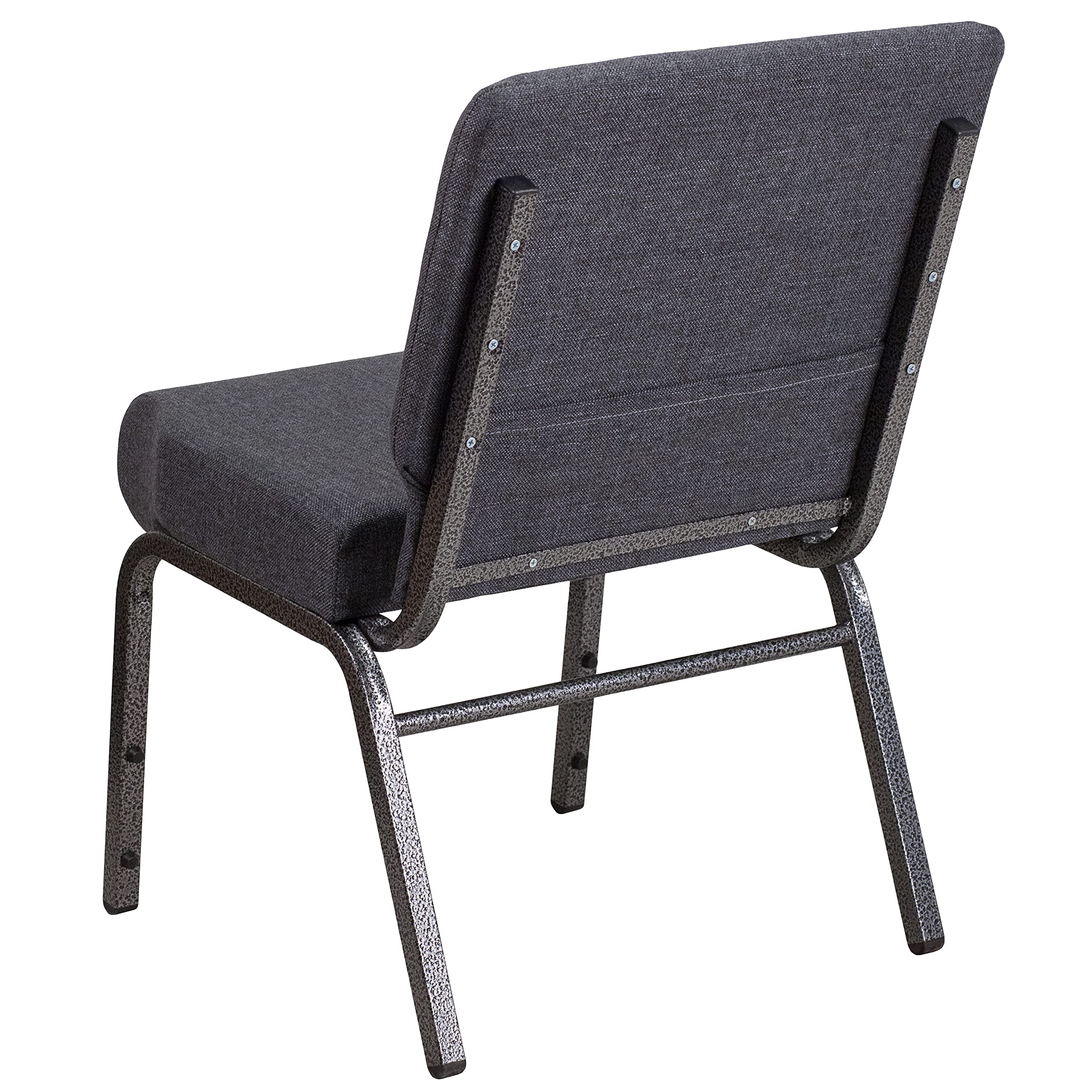 EMMA + OLIVER 21 Inch Wide Church Chair with Dark Gray Fabric & Silver Vein Frame - Stackable Padded Seating for Churches, Events, Weddings and Banquets