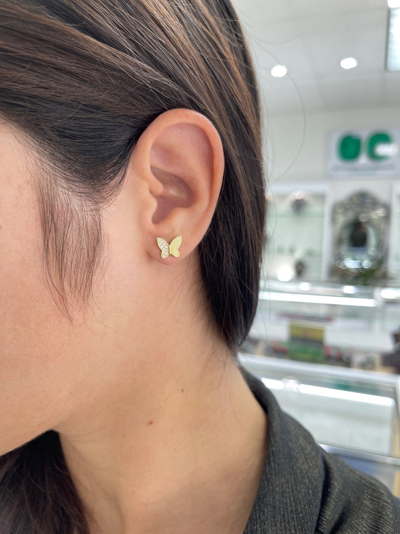 0.20 Carats 14K Gold Natural Diamond Petite Butterfly Wing Stud Earrings for Women - Elegant Everyday Jewelry Gift for Her, Perfect for Parties, Weddings & Special Occasions