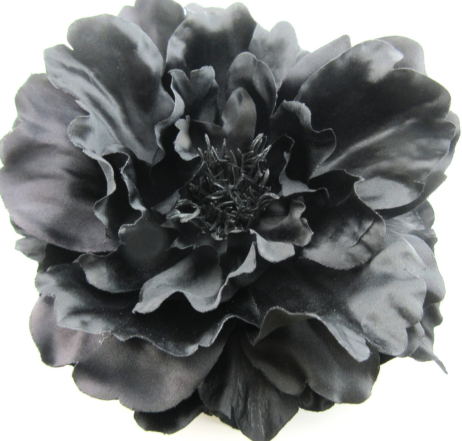 Gothic Black Peony Silk Flower Hair Clip with Teeth & Brooch Pin - 6