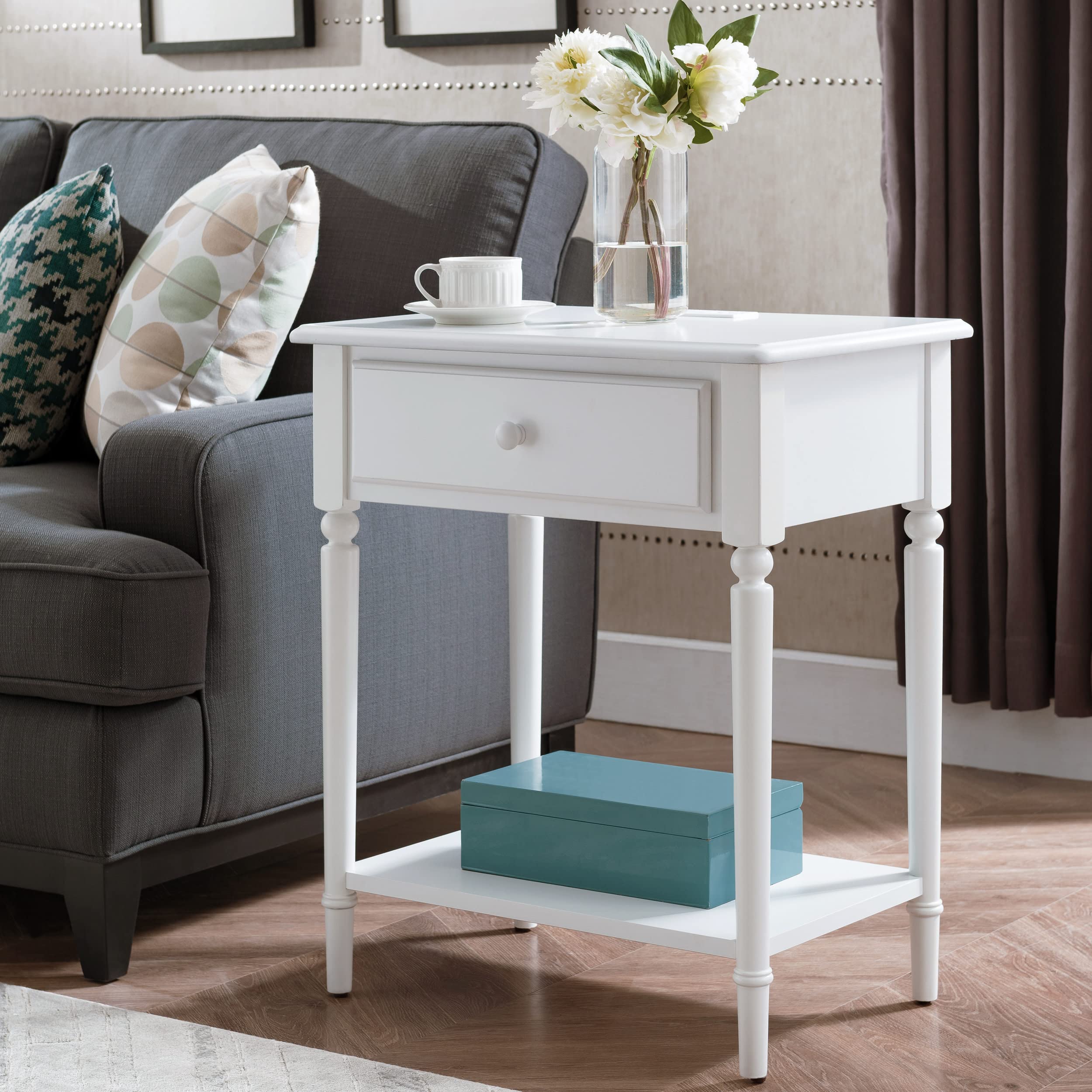 Coastal Style USB-C Fast Charging Side Table - Solid Wood Nightstand in Orchid White for Bedroom, Living Room & Small Spaces | Leick Home 20022-WT | Perfect for Charging Devices by Bed or Sofa