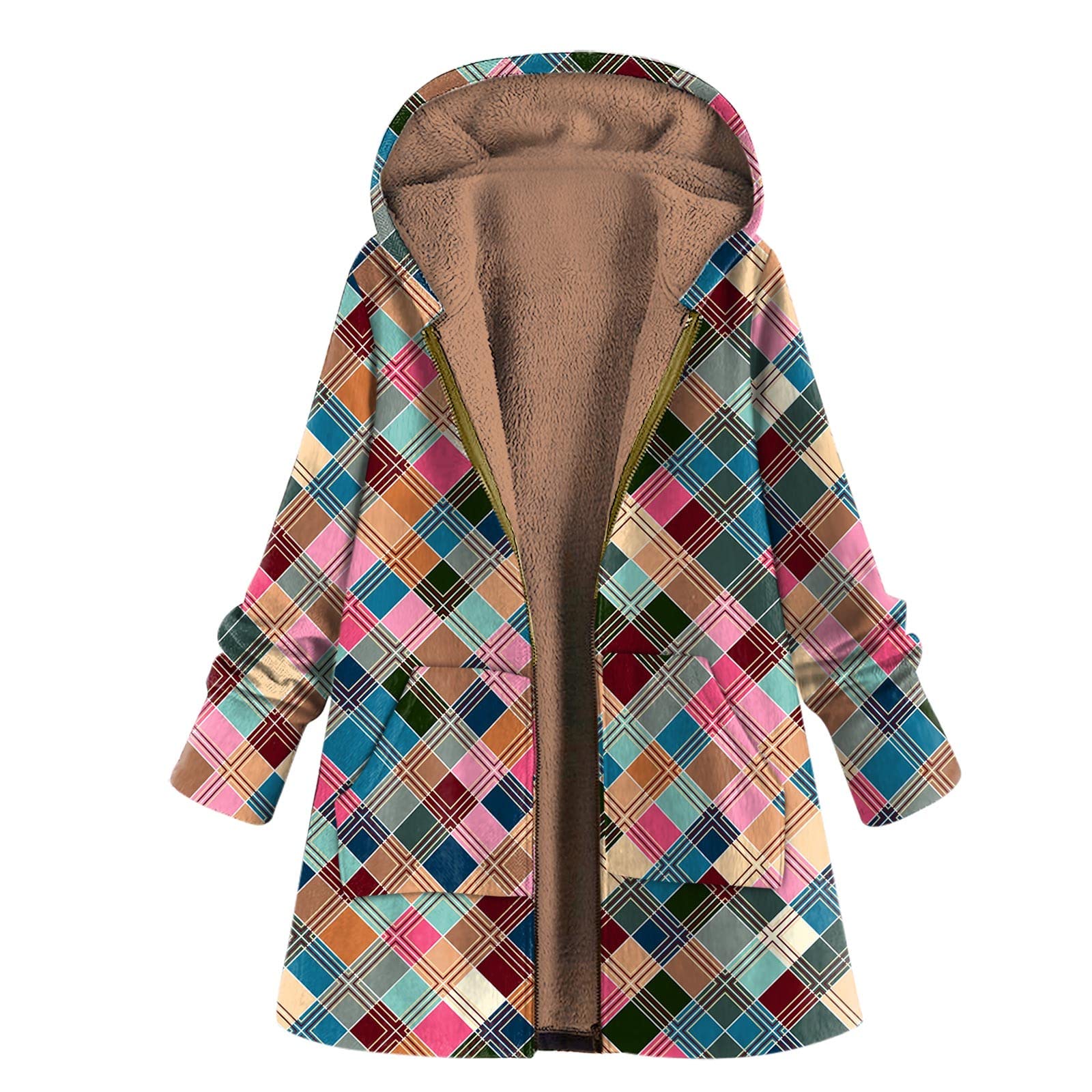 FKSESG Women's Winter Fleece Jacket with Hood - Soft Plush Printed Coat for Casual Wear, Outdoor Activities & Cold Weather Fashion